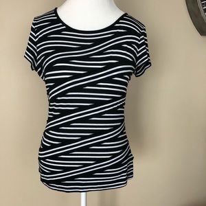 WHBM Black and White Striped Layered Top